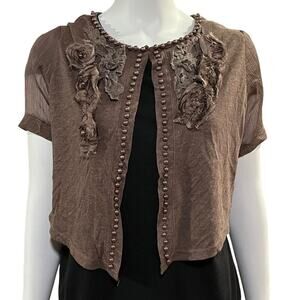 Pretty Angel Womens Brown Cropped Cardigan Size Medium